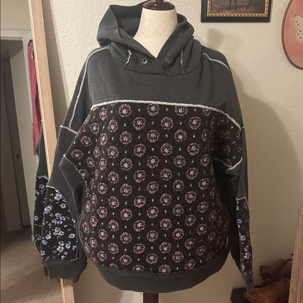 Free People Get Ditsy Hoodie-Charcoal-We The Free - Picture 5 of 8